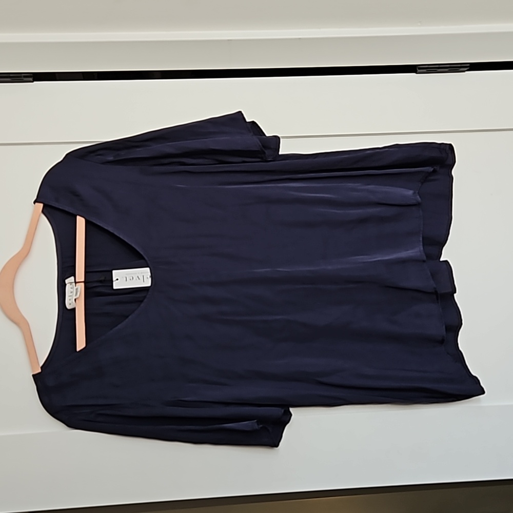 Velvet by Graham & Spencer | Blue Satin Scoopneck Blouse | Sz L | NWT
